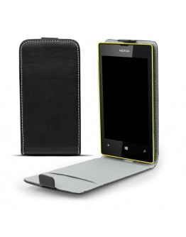 Moozy premium magnetic Flip phone cover Flexi Slim Nokia 520 / 525 Lumia vertical case with Silicone phone holder Black Frc