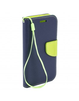 Moozy dual color Fancy Diary Book Wallet Case Flip cover with stand / wrist strap / Silicone phone holder for Nokia 730 / 735 Lumia Blue / Light Green