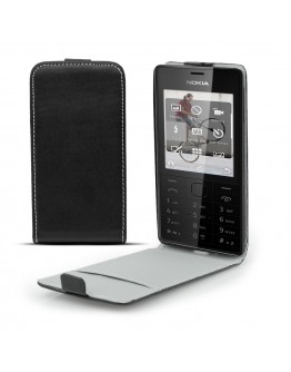 Moozy premium magnetic Flip phone cover Flexi Slim Nokia 515 Lumia vertical case with Silicone phone holder Black Frc