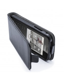 Moozy premium magnetic Flip phone cover Flexi Slim Nokia 515 Lumia vertical case with Silicone phone holder Black Frc