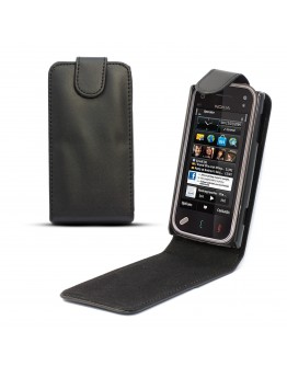 Moozy premium magnetic Flip phone Case Nokia N97 vertical protective Book Wallet Case cover pouch Black Tln