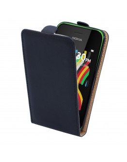 Moozy premium magnetic Flip phone cover Flexi Slim Nokia Asha 230 vertical case with Silicone phone holder Black Tln