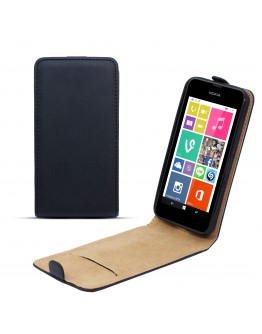 Moozy premium magnetic Flip phone cover Flexi Slim Nokia Lumia 530 vertical case with Silicone phone holder Black Tln
