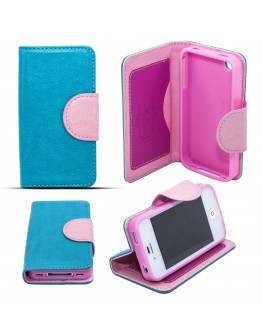 Moozy Blun MLS Premium quality Lux Eco Leather prestige Book Case Smart Flip cover with Stand function for Apple iPhone 4 4S Blue / Pink