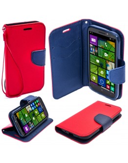 Moozy dual color Fancy Diary Book Wallet Case Flip cover with stand / wrist strap / Silicone phone holder for Nokia 930 Lumia Red / Blue