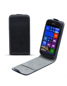 Moozy premium magnetic Flip phone cover Flexi Slim Nokia 730 / 735 Lumia vertical case with Silicone phone holder, Black Frc