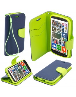 Moozy dual color Fancy Diary Book Wallet Case Flip cover with stand / wrist strap / Silicone phone holder for Nokia 930 Lumia, Blue / Light Green