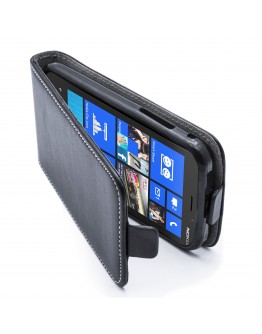 Moozy premium magnetic Flip phone cover Flexi Slim for Nokia 920 Lumia vertical case with Silicone phone holder Black Frc