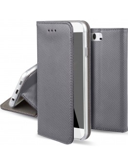 Huawei P10 case Flip cover Grey - Moozy® Smart Magnetic Flip cover with folding stand and silicone phone holder