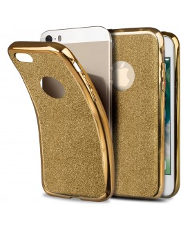 iPhone SE Case, iPhone 5s Case silicone Glitter Gold - Moozy® Ultra Thin Flexible Soft Transparent TPU Silicone Bling Cover with Detachable Glitter