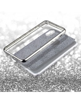 iPhone X phone Case silicone Glitter Silver - Moozy® Ultra Thin Flexible Soft Transparent TPU Silicone Bling Cover with Detachable Glitter
