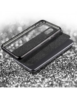 iPhone X phone Case silicone Glitter Grey - Moozy® Ultra Thin Flexible Soft Transparent TPU Silicone Bling Cover with Detachable Glitter