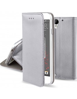 HTC Desire 530 case Flip cover Silver - Moozy® Smart Magnetic Flip case with folding stand and silicone phone holder