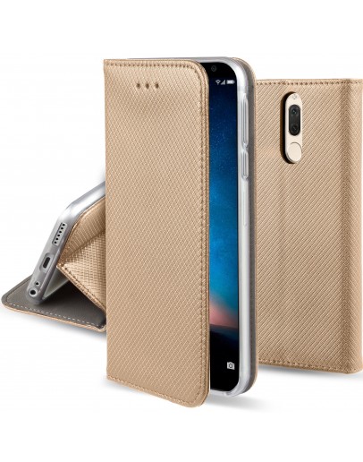 Huawei Mate 10 Lite case Flip cover Gold - Moozy® Smart Magnetic Flip case with folding stand and silicone phone holder
