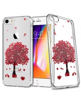 iPhone 7 Case Clear, iPhone 8 Case Silicone Transparent, Red Blossom Sakura Tree by Moozy® - Floral Crystal Clear TPU Cover with Real Flowers Design