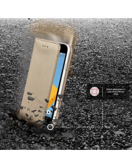 HTC One A9s case Flip cover Gold - Moozy® Smart Magnetic Flip case with folding stand and silicone phone holder