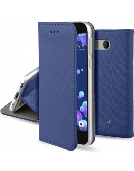 HTC U11 case Flip cover Dark blue - Moozy® Smart Magnetic Flip case with folding stand and silicone phone holder