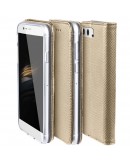 Huawei P10 case Flip cover Gold - Moozy® Smart Magnetic Flip cover with folding stand and silicone phone holder