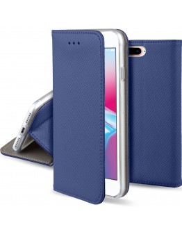iPhone 8 Plus case, iPhone 7 Plus case Flip cover Dark blue - Moozy® Smart Magnetic Flip case with folding stand and silicone phone holder