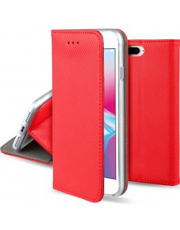 iPhone 8 Plus case, iPhone 7 Plus case Flip cover Red - Moozy® Smart Magnetic Flip case with folding stand and silicone phone holder