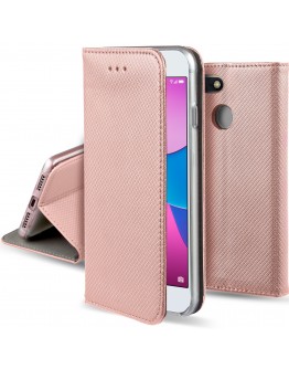Huawei Y6 Pro 2017 case, Huawei P9 Lite Mini case Flip cover Rose Gold - Moozy® Smart Magnetic Flip case with folding stand and silicone phone holder