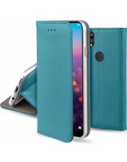 Huawei P20 Lite case Flip cover Turquoise - Moozy® Smart Magnetic Flip case with folding stand and silicone phone holder