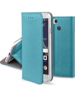 Huawei P8 Lite 2017 case Flip cover Turquoise - Moozy® Smart Magnetic Flip cover with folding stand and silicone phone holder