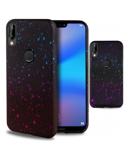 Moozy Black Phone Case for Huawei P20 Lite with Colorful Paint Splash / Splatters in Silicone 3D - Blue-Pink paint splashes