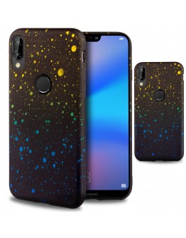 Moozy Black Phone Case for Huawei P20 Lite with Colorful Paint Splash / Splatters in Silicone 3D - Yellow-Blue paint splashes