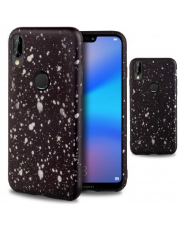 Moozy Black Phone Case for Huawei P20 Lite with Colorful Paint Splash / Splatters in Silicone 3D - Silver paint splashes
