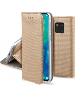 Moozy case Flip cover for Huawei Mate 20 Pro, Gold - Smart Magnetic Flip case with folding stand