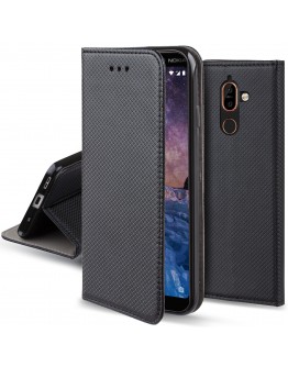Moozy case Flip cover for Nokia 7 Plus, Black - Smart Magnetic Flip case with folding stand
