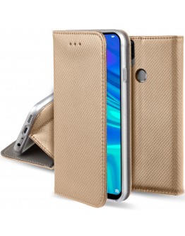 Moozy case Flip cover for Huawei P Smart 2019 / Honor 10 Lite, Gold - Smart Magnetic Flip case with stand