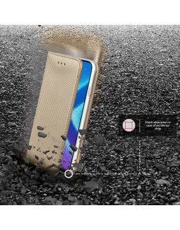 Moozy case Flip cover for Huawei Honor 8X, Gold - Smart Magnetic Flip case with folding stand