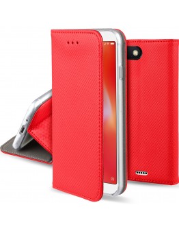 Moozy case Flip cover for Xiaomi Redmi 6A, Red - Smart Magnetic Flip case with folding stand