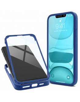 Moozy 360 Case for iPhone 13 - Blue Rim Transparent Case, Full Body Double-sided Protection, Cover with Built-in Screen Protector