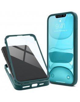 Moozy 360 Case for iPhone 13 - Green Rim Transparent Case, Full Body Double-sided Protection, Cover with Built-in Screen Protector