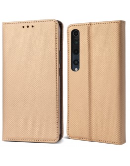 Moozy Case Flip Cover for Xiaomi Mi 10 and Xiaomi Mi 10 Pro, Gold - Smart Magnetic Flip Case with Card Holder and Stand