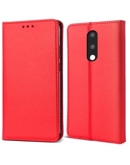 Moozy Case Flip Cover for Nokia 2.3, Red - Smart Magnetic Flip Case with Card Holder and Stand