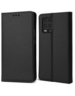 Moozy Case Flip Cover for Xiaomi Mi 10 Lite 5G, Black - Smart Magnetic Flip Case with Card Holder and Stand