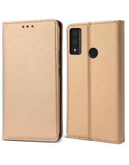 Moozy Case Flip Cover for Huawei P Smart 2020, Gold - Smart Magnetic Flip Case with Card Holder and Stand