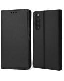 Moozy Case Flip Cover for Sony Xperia 10 II, Black - Smart Magnetic Flip Case with Card Holder and Stand