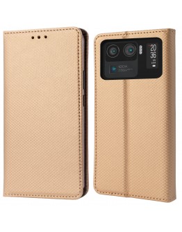 Moozy Case Flip Cover for Xiaomi Mi 11 Ultra, Gold - Smart Magnetic Flip Case Flip Folio Wallet Case with Card Holder and Stand, Credit Card Slots, Kickstand Function