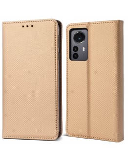 Moozy Case Flip Cover for Xiaomi 12 Pro, Gold - Smart Magnetic Flip Case Flip Folio Wallet Case with Card Holder and Stand, Credit Card Slots, Kickstand Function