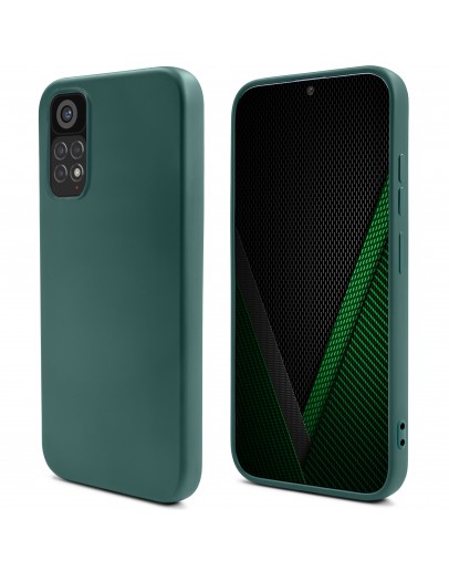 Moozy Lifestyle. Silicone Case for Xiaomi Redmi Note 11 and 11S, Dark Green - Liquid Silicone Lightweight Cover with Matte Finish and Soft Microfiber Lining, Premium Silicone Case