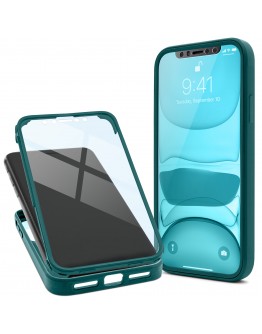 Moozy 360 Case for iPhone X / iPhone XS - Green Rim Transparent Case, Full Body Double-sided Protection, Cover with Built-in Screen Protector