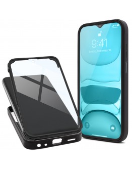 Moozy 360 Case for Samsung A22 5G - Black Rim Transparent Case, Full Body Double-sided Protection, Cover with Built-in Screen Protector