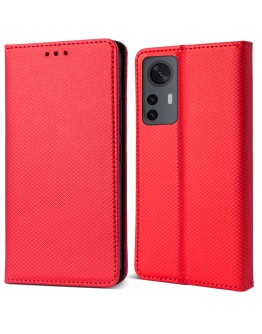 Moozy Case Flip Cover for Xiaomi 12 and Xiaomi 12X, Red - Smart Magnetic Flip Case Flip Folio Wallet Case with Card Holder and Stand, Credit Card Slots, Kickstand Function