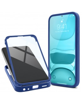 Moozy 360 Case for Samsung A52s 5G and Samsung A52 - Blue Rim Transparent Case, Full Body Double-sided Protection, Cover with Built-in Screen Protector
