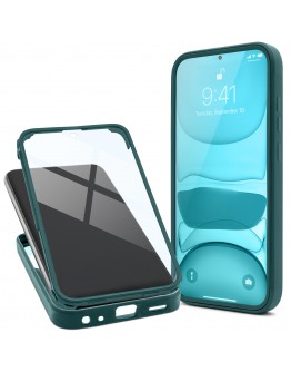 Moozy 360 Case for Samsung A52s 5G and Samsung A52 - Green Rim Transparent Case, Full Body Double-sided Protection, Cover with Built-in Screen Protector